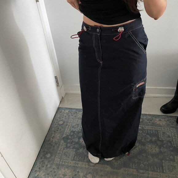 Y2K Point Zero Navy Blue Cargo Maxi Skirt - Picture 3 of 8